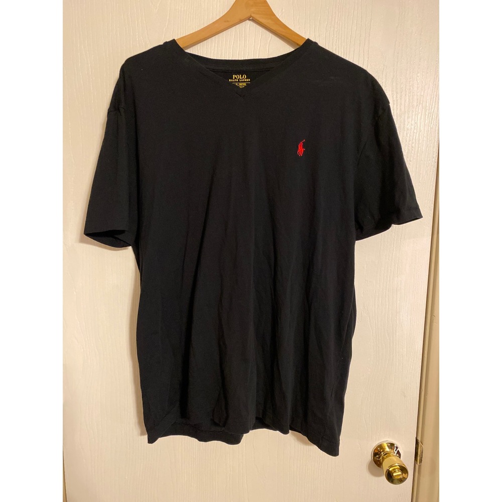 Polo Ralph Lauren Mens Classic Fit V-Neck T-Shirt Black Red Pony Logo Large
0289